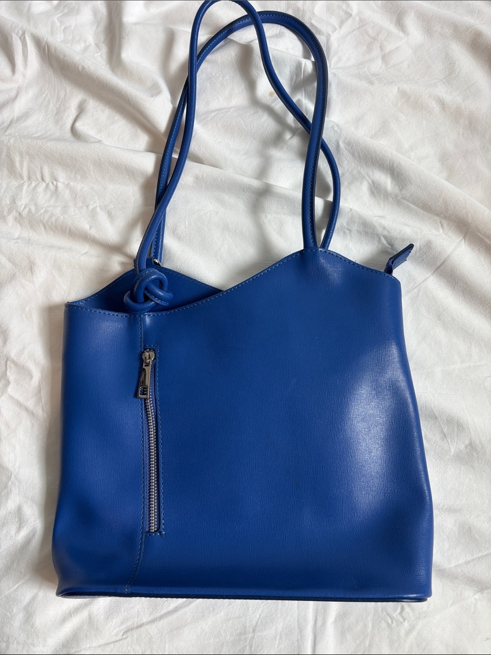Classic Blue Shoulder Tote with Front Zip Pocket